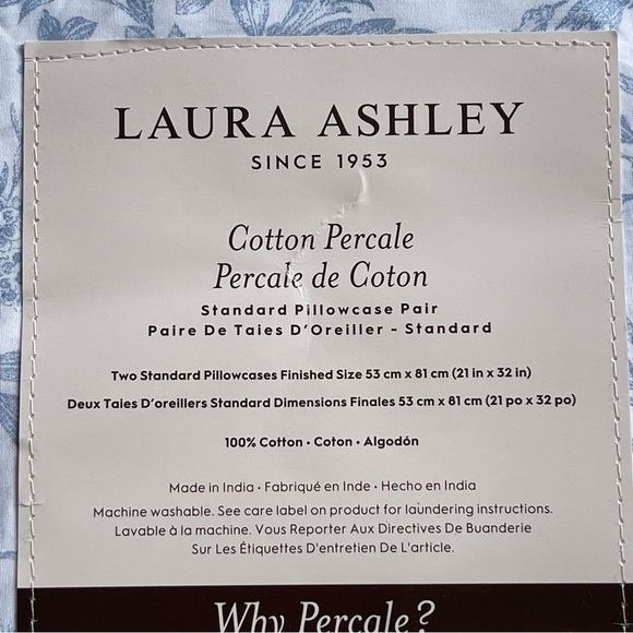 Laura Ashley Blue Floral Natalie cotton Percale 2 Standard pillowcases NWT - Picture 5 of 8